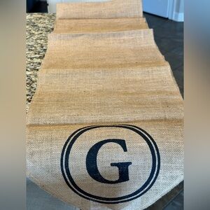 Mudpie monogrammed G burlap table runner